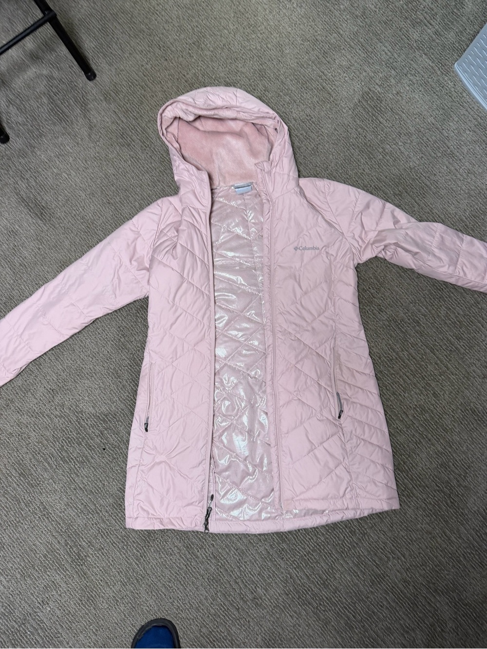 Columbia Light Pink Quilted Hooded Coat with Sparkle Lining